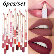 Load image into Gallery viewer, 6Pcs/set Cosmetic Professional Wood Lipliner Waterproof Lady Charming Lip Liner Soft Pencil Contour Makeup Lipstick Tool
